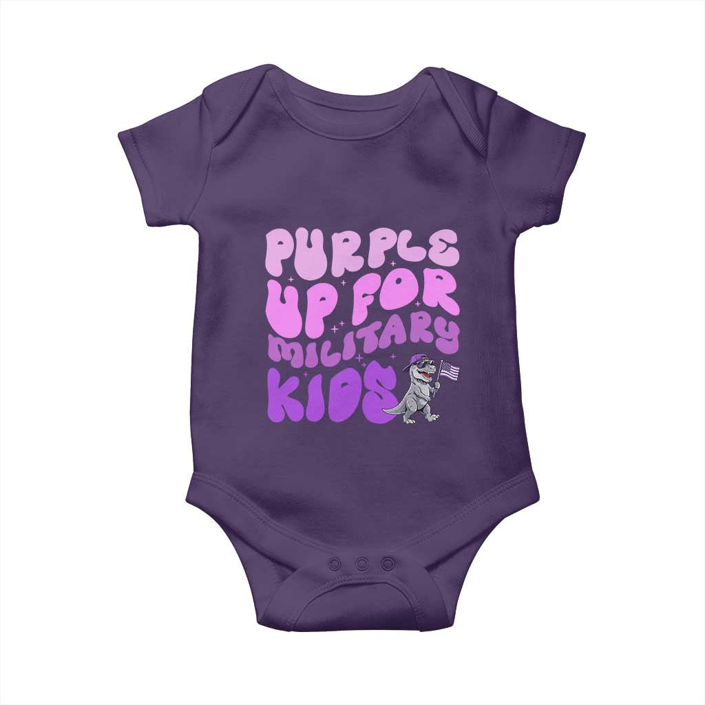Purple Up For Military Kids Baby Onesie Groovy Dino Dinosaur Military Child Month TS10 Purple Print Your Wear