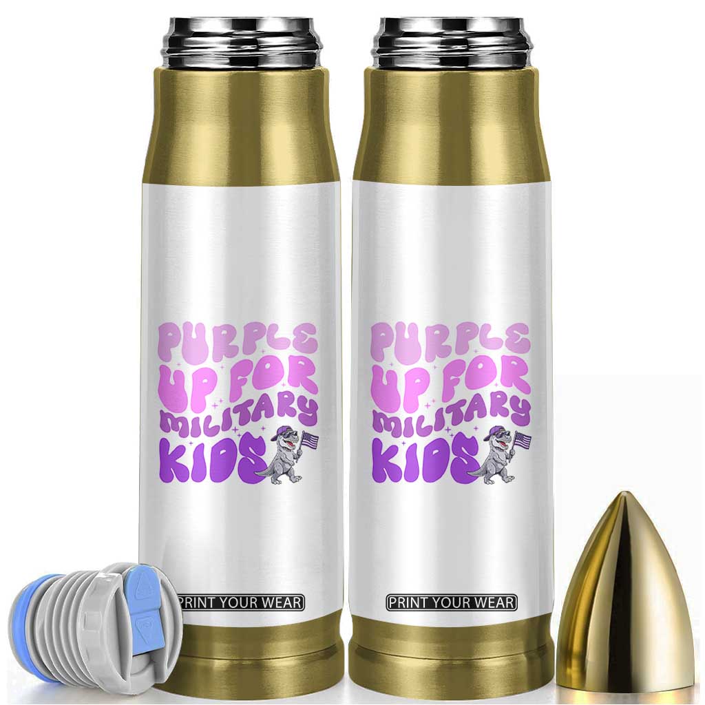 Purple Up For Military Kids Bullet Tumbler Groovy Dino Dinosaur Military Child Month TS10 White Print Your Wear