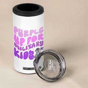 Purple Up For Military Kids 4 in 1 Can Cooler Tumbler Groovy Dino Dinosaur Military Child Month TS10 Print Your Wear
