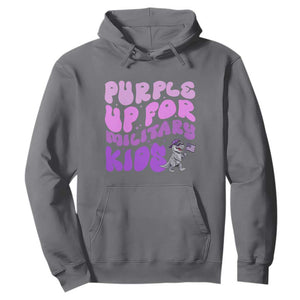 Purple Up For Military Kids Hoodie Groovy Dino Dinosaur Military Child Month TS10 Charcoal Print Your Wear