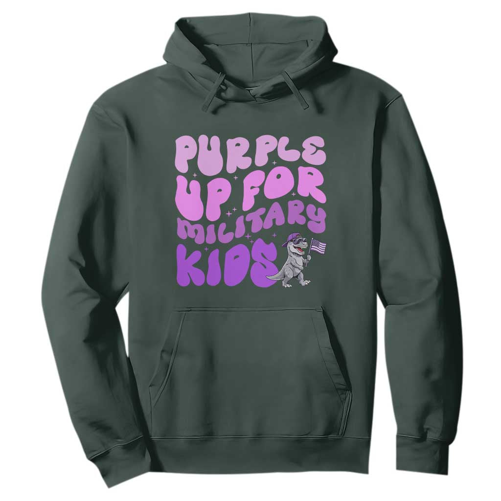 Purple Up For Military Kids Hoodie Groovy Dino Dinosaur Military Child Month TS10 Dark Forest Green Print Your Wear