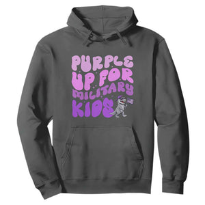 Purple Up For Military Kids Hoodie Groovy Dino Dinosaur Military Child Month TS10 Dark Heather Print Your Wear