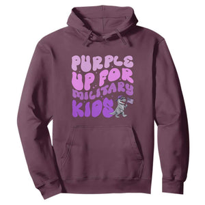 Purple Up For Military Kids Hoodie Groovy Dino Dinosaur Military Child Month TS10 Maroon Print Your Wear
