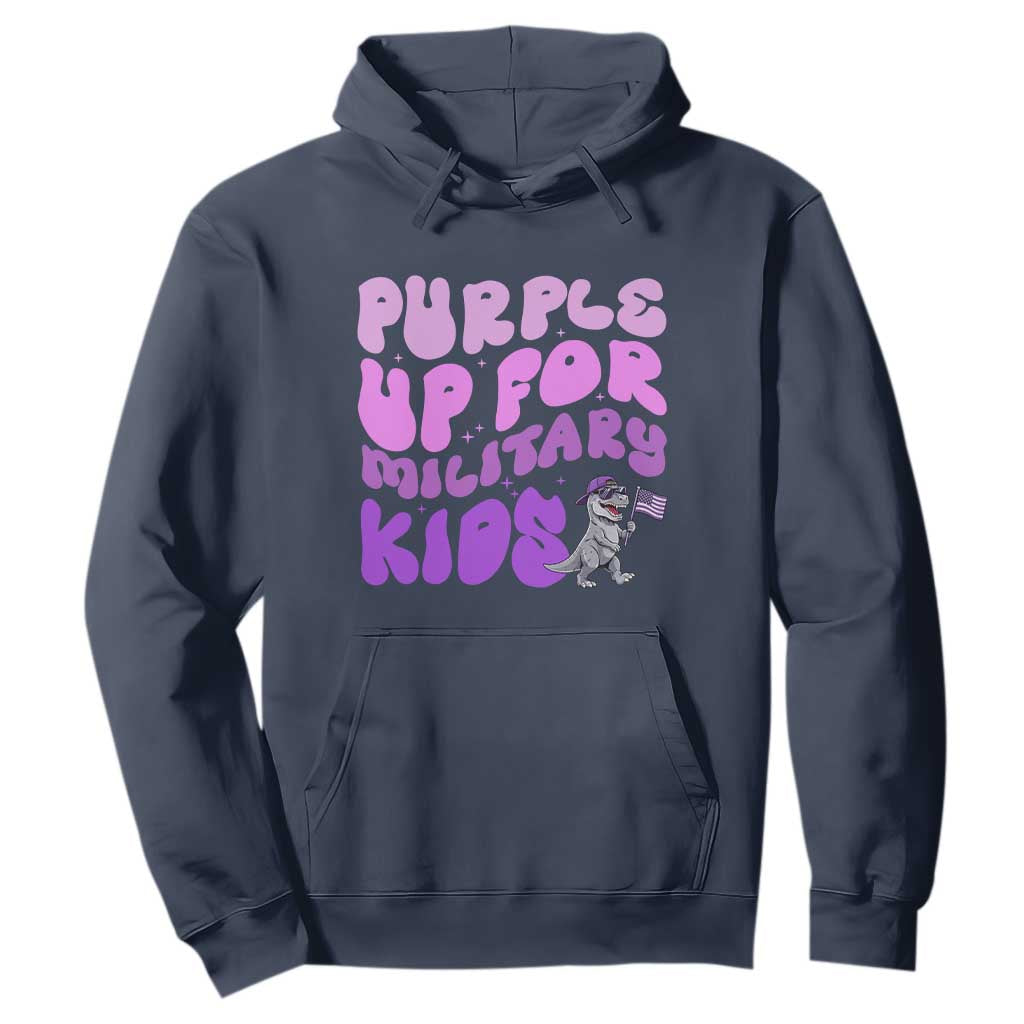 Purple Up For Military Kids Hoodie Groovy Dino Dinosaur Military Child Month TS10 Navy Print Your Wear