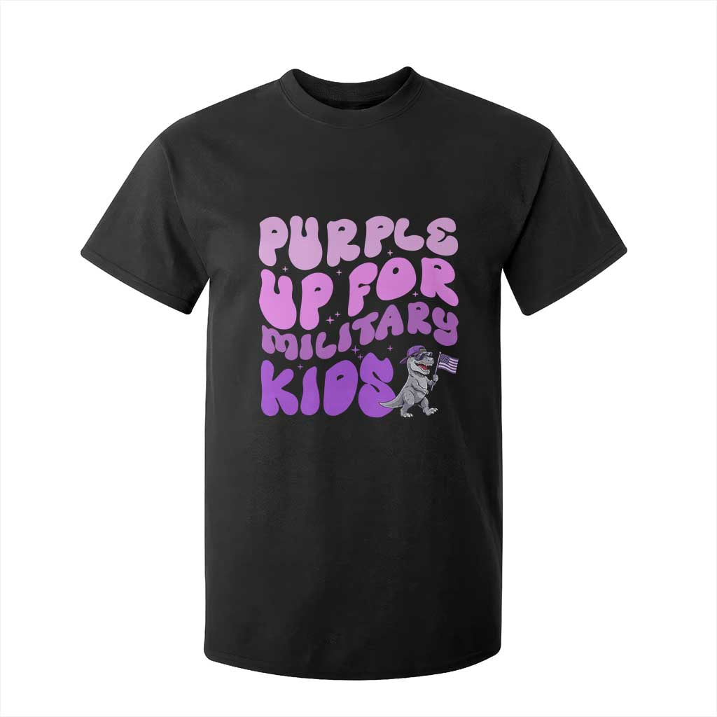Purple Up For Military Kids T Shirt For Kid Groovy Dino Dinosaur Military Child Month TS10 Black Print Your Wear