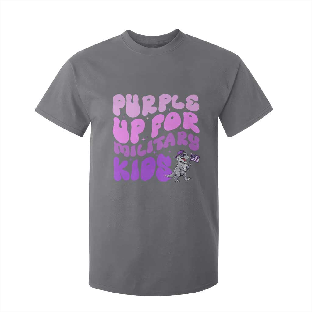 Purple Up For Military Kids T Shirt For Kid Groovy Dino Dinosaur Military Child Month TS10 Charcoal Print Your Wear