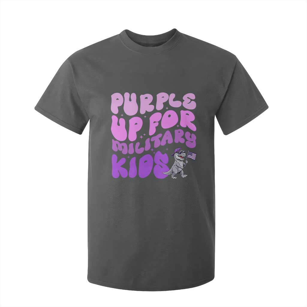 Purple Up For Military Kids T Shirt For Kid Groovy Dino Dinosaur Military Child Month TS10 Dark Heather Print Your Wear