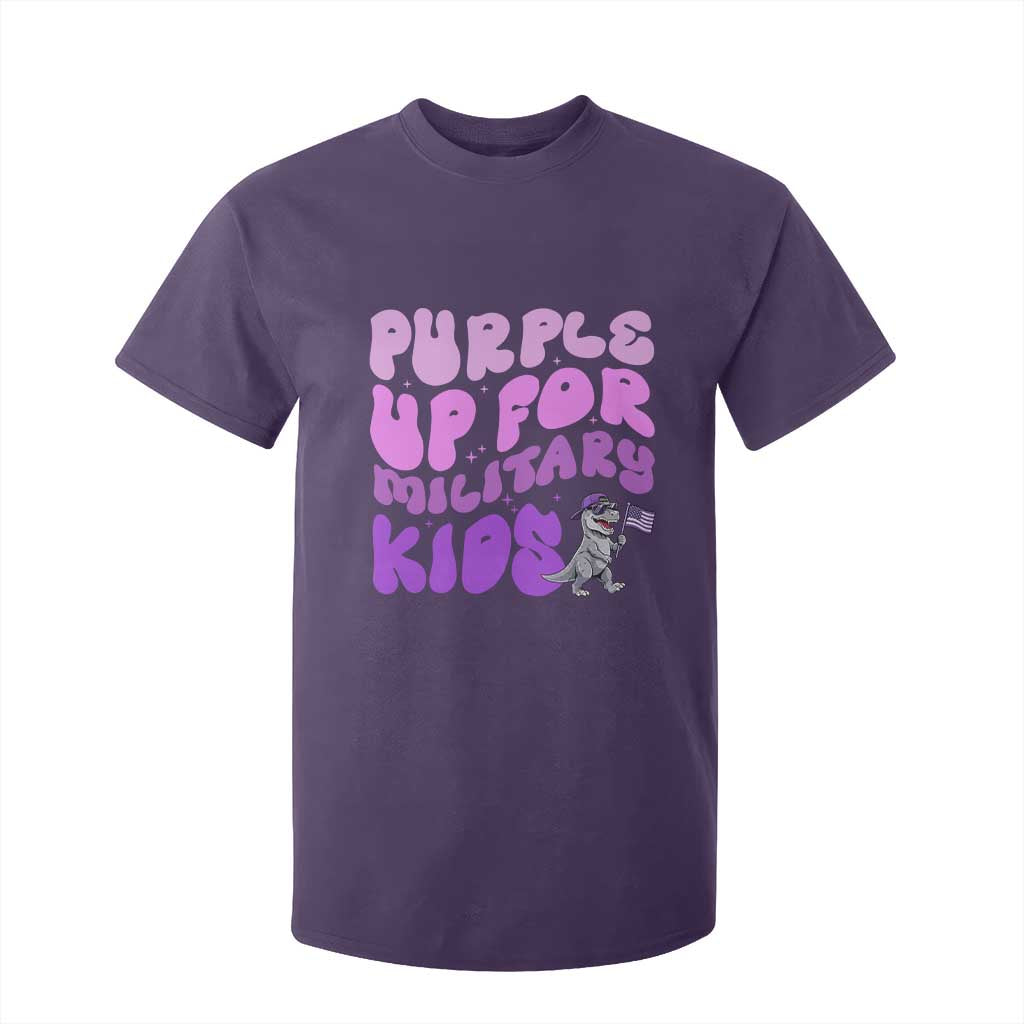 Purple Up For Military Kids T Shirt For Kid Groovy Dino Dinosaur Military Child Month TS10 Purple Print Your Wear