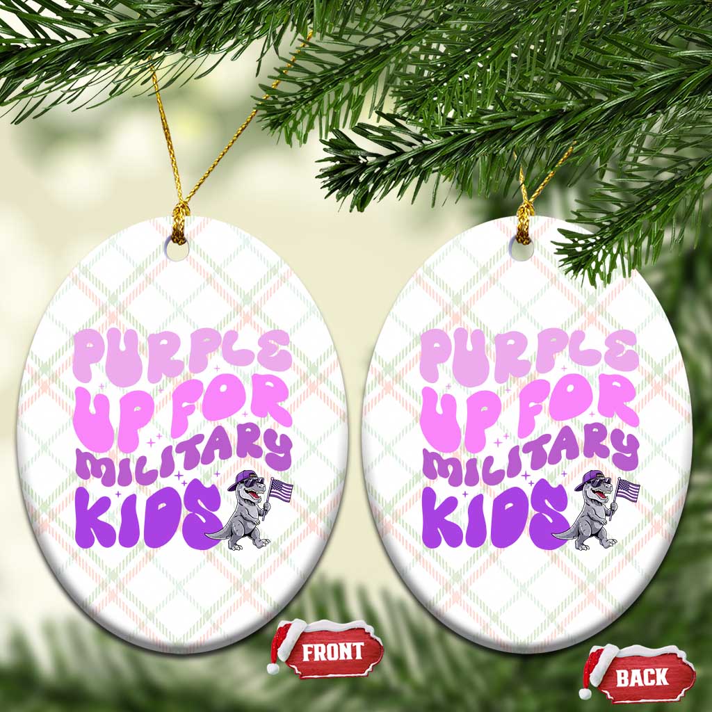 Purple Up For Military Kids Ceramic Ornament Groovy Dino Dinosaur Military Child Month TS10 Print Your Wear