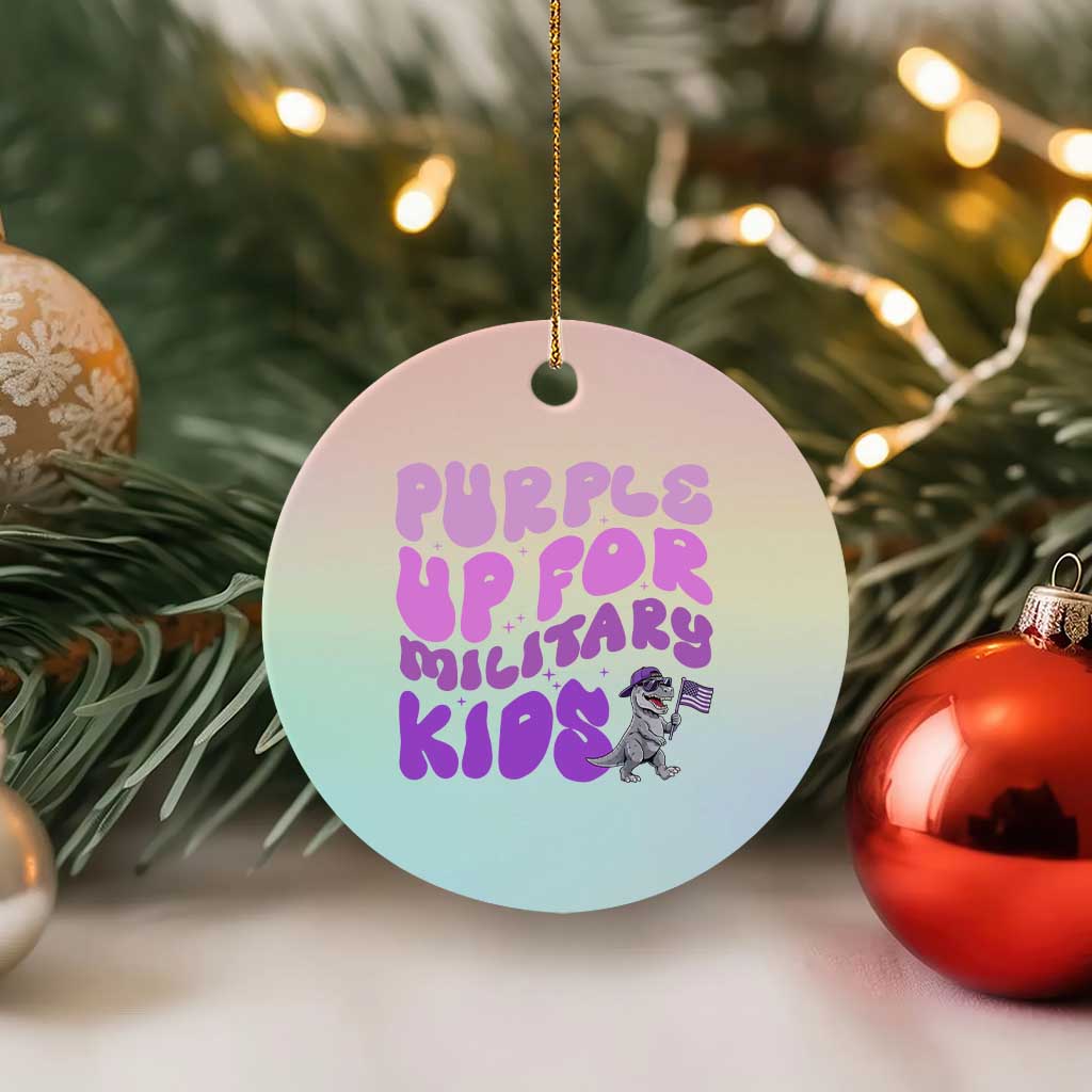 Purple Up For Military Kids Ceramic Ornament Groovy Dino Dinosaur Military Child Month TS10 1pc Pastel Print Your Wear
