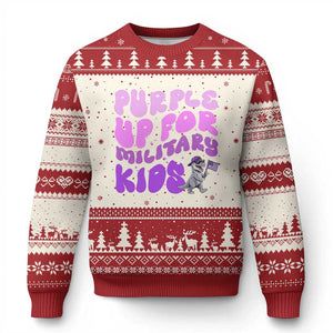 Purple Up For Military Kids Ugly Christmas Sweater Groovy Dino Dinosaur Military Child Month TS10 Beige Red Print Your Wear