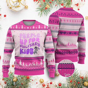 Purple Up For Military Kids Ugly Christmas Sweater Groovy Dino Dinosaur Military Child Month TS10 Hot Pink Print Your Wear