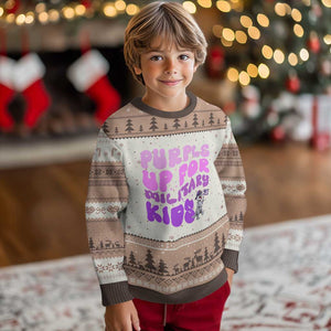 Purple Up For Military Kids Ugly Christmas Sweater Groovy Dino Dinosaur Military Child Month TS10 Mocha Mousse Print Your Wear