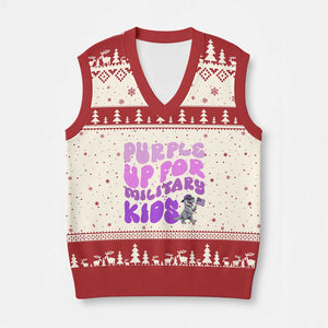 Purple Up For Military Kids V-Neck Knit Sweater Vest Groovy Dino Dinosaur Military Child Month TS10 Beige Red Print Your Wear