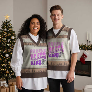 Purple Up For Military Kids V-Neck Knit Sweater Vest Groovy Dino Dinosaur Military Child Month TS10 Mocha Mousse Print Your Wear