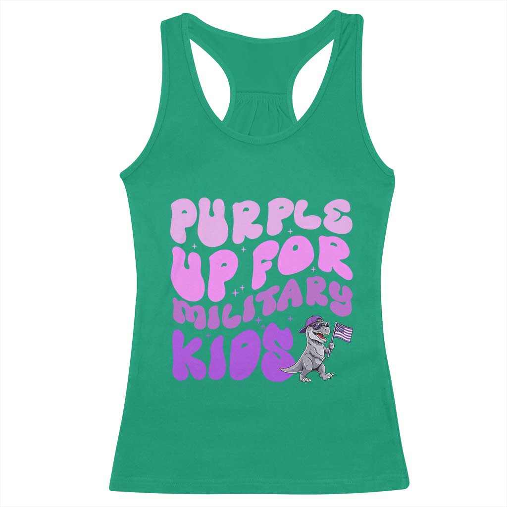Purple Up For Military Kids Racerback Tank Top Groovy Dino Dinosaur Military Child Month TS10 Irish Green Print Your Wear