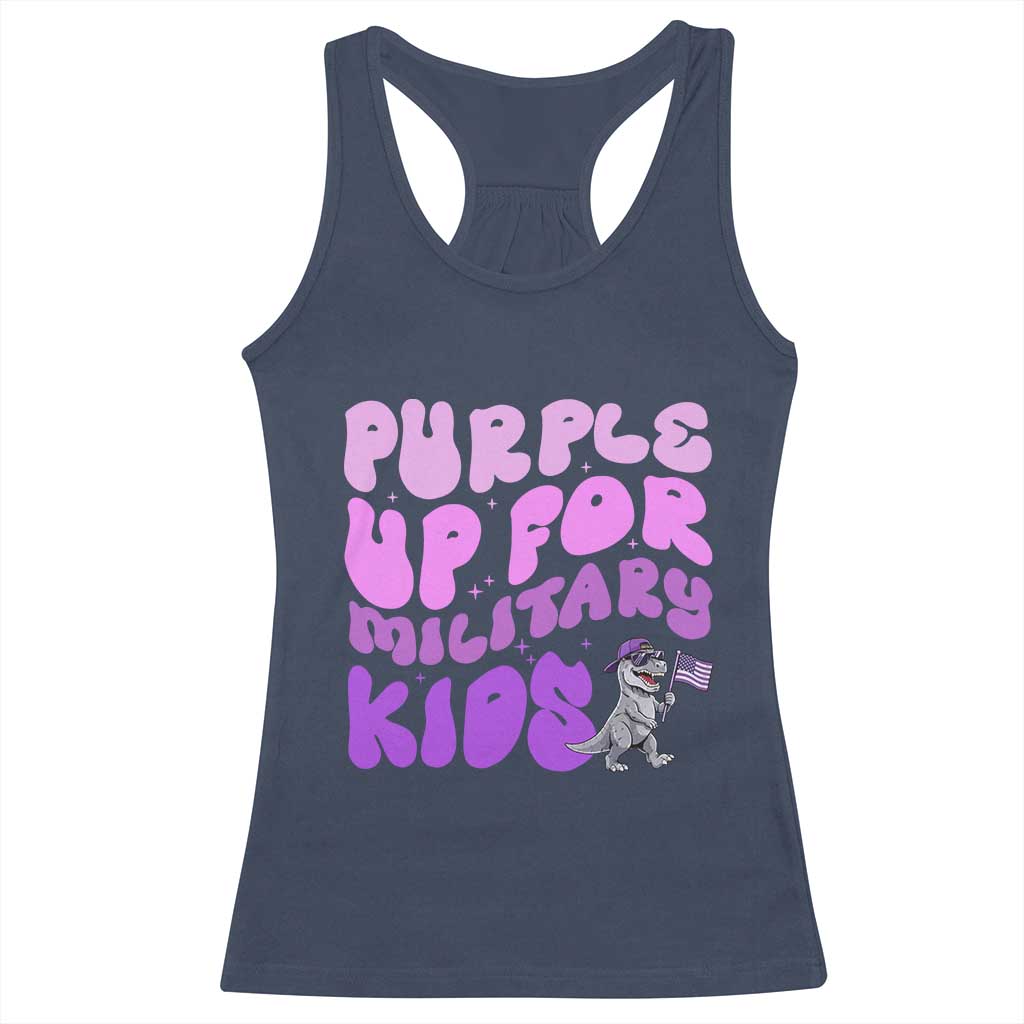 Purple Up For Military Kids Racerback Tank Top Groovy Dino Dinosaur Military Child Month TS10 Navy Print Your Wear