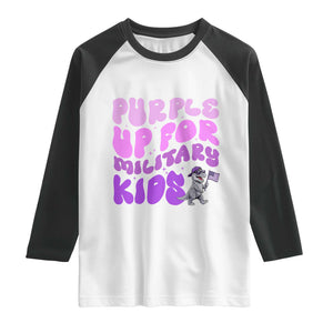 Purple Up For Military Kids Raglan Shirt Groovy Dino Dinosaur Military Child Month TS10 White Black Print Your Wear