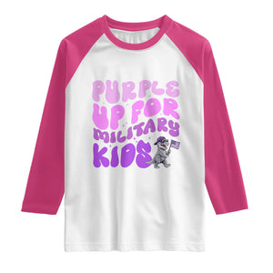 Purple Up For Military Kids Raglan Shirt Groovy Dino Dinosaur Military Child Month TS10 White Heliconia Print Your Wear