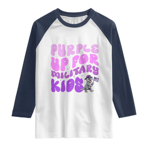 Purple Up For Military Kids Raglan Shirt Groovy Dino Dinosaur Military Child Month TS10 White Navy Print Your Wear