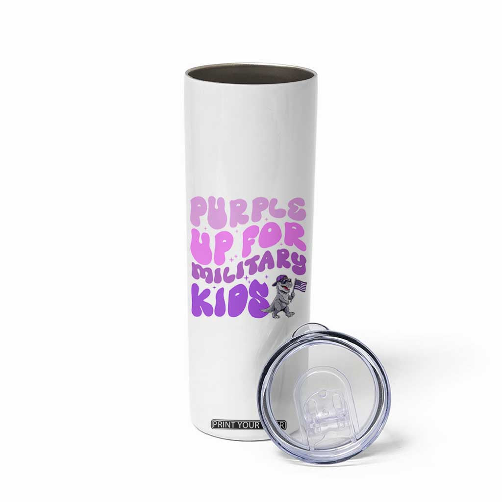 Purple Up For Military Kids Skinny Tumbler Groovy Dino Dinosaur Military Child Month TS10 Print Your Wear