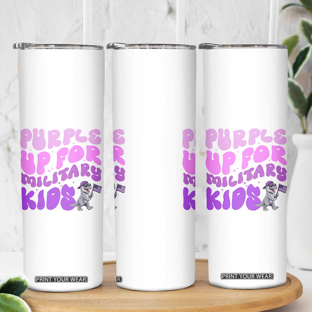 Purple Up For Military Kids Skinny Tumbler Groovy Dino Dinosaur Military Child Month TS10 Print Your Wear