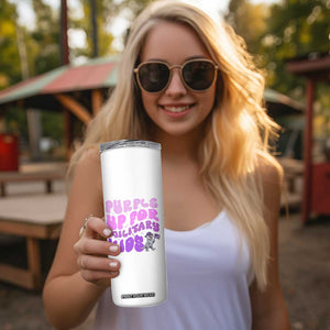 Purple Up For Military Kids Skinny Tumbler Groovy Dino Dinosaur Military Child Month TS10 Print Your Wear