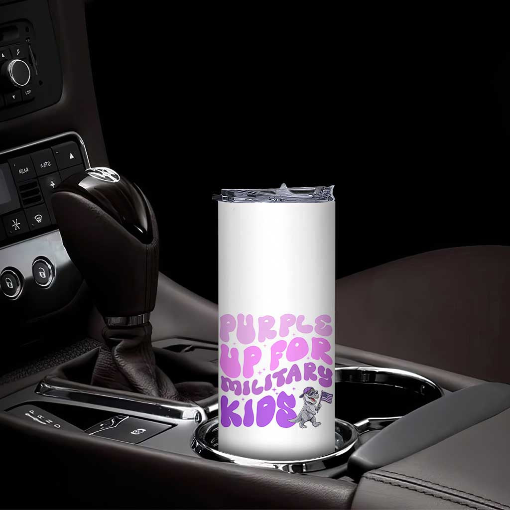 Purple Up For Military Kids Skinny Tumbler Groovy Dino Dinosaur Military Child Month TS10 Print Your Wear
