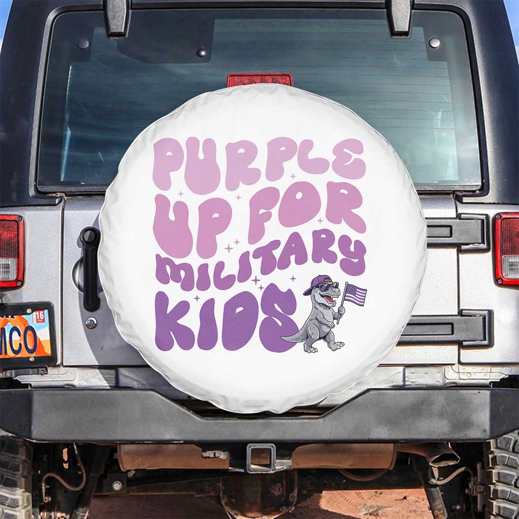 Purple Up For Military Kids Spare Tire Cover Groovy Dino Dinosaur Military Child Month TS10 No hole White Print Your Wear
