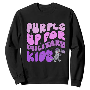 Purple Up For Military Kids Sweatshirt Groovy Dino Dinosaur Military Child Month TS10 Black Print Your Wear
