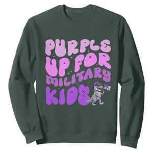 Purple Up For Military Kids Sweatshirt Groovy Dino Dinosaur Military Child Month TS10 Dark Forest Green Print Your Wear
