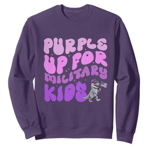 Purple Up For Military Kids Sweatshirt Groovy Dino Dinosaur Military Child Month TS10 Purple Print Your Wear