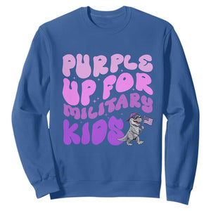 Purple Up For Military Kids Sweatshirt Groovy Dino Dinosaur Military Child Month TS10 Royal Blue Print Your Wear
