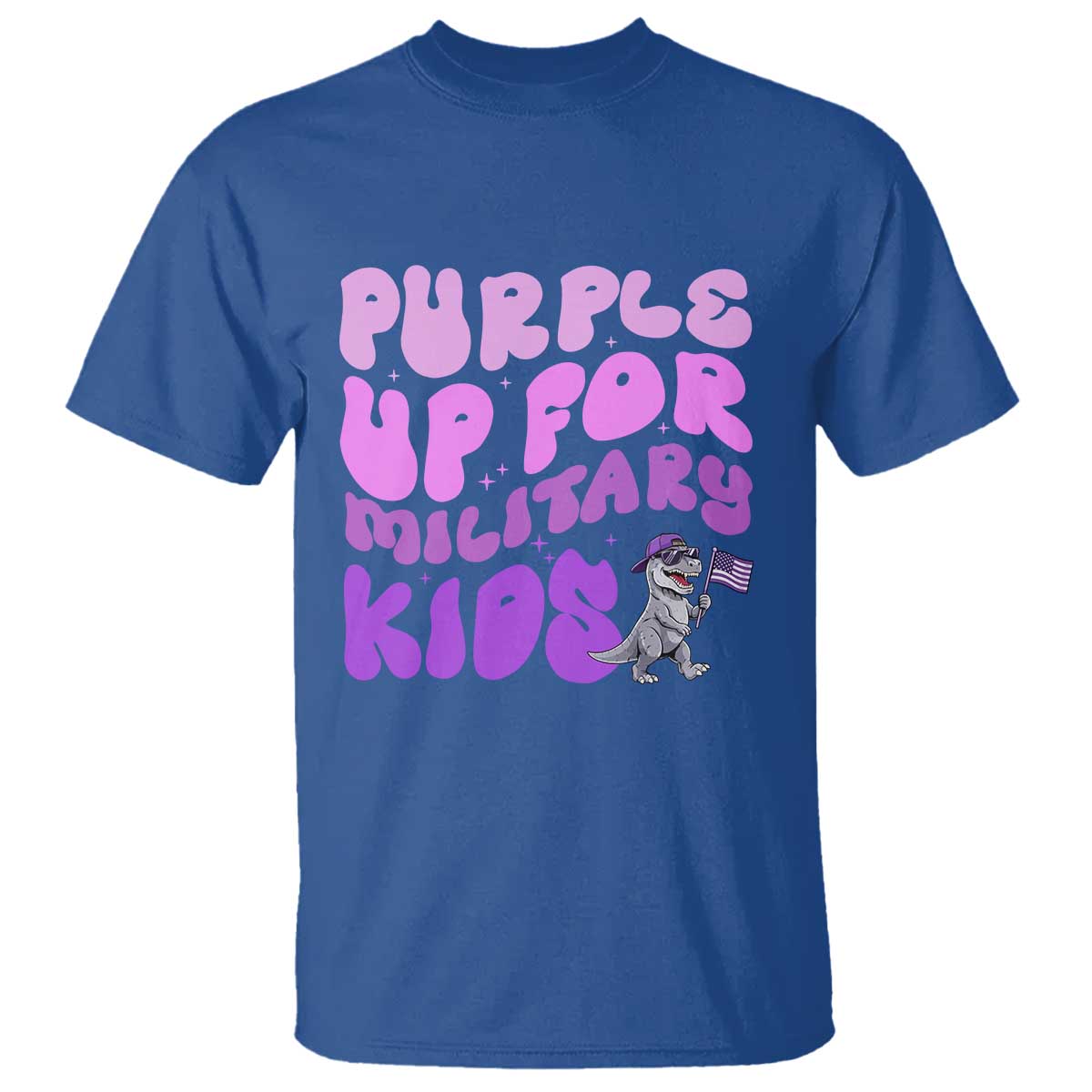 Purple Up For Military Kids T Shirt Groovy Dino Dinosaur Military Child Month TS10 Royal Blue Print Your Wear
