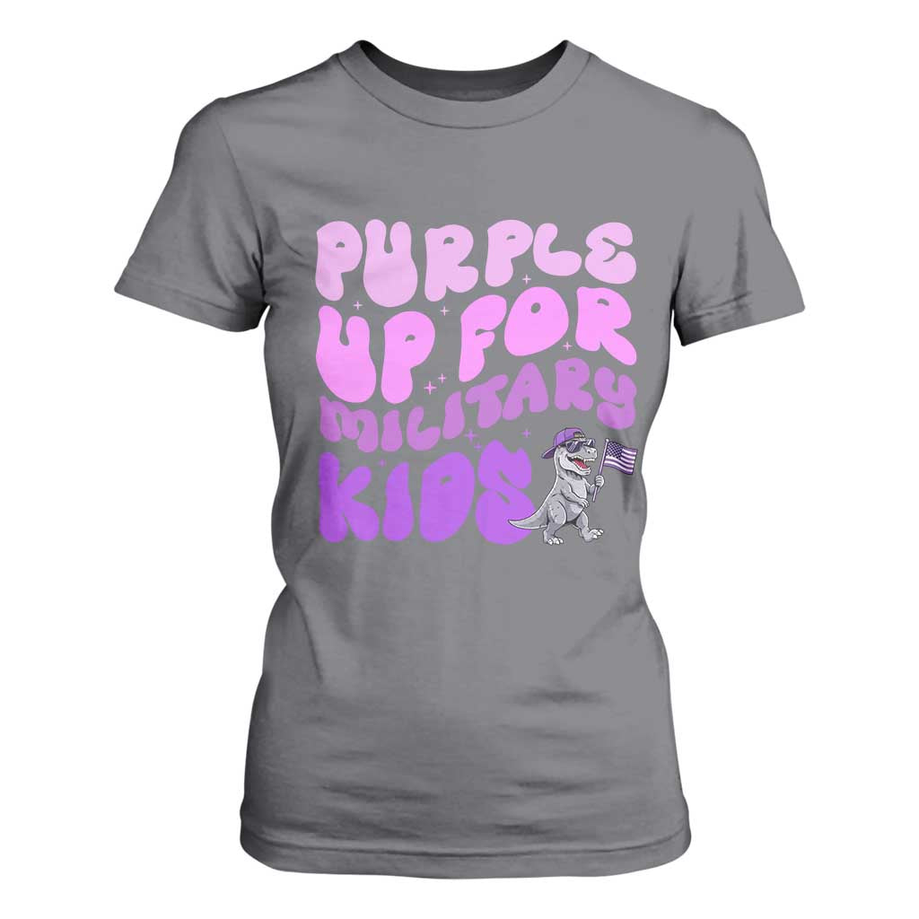 Purple Up For Military Kids T Shirt For Women Groovy Dino Dinosaur Military Child Month TS10 Charcoal Print Your Wear