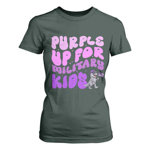 Purple Up For Military Kids T Shirt For Women Groovy Dino Dinosaur Military Child Month TS10 Dark Forest Green Print Your Wear