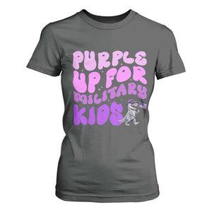 Purple Up For Military Kids T Shirt For Women Groovy Dino Dinosaur Military Child Month TS10 Dark Heather Print Your Wear