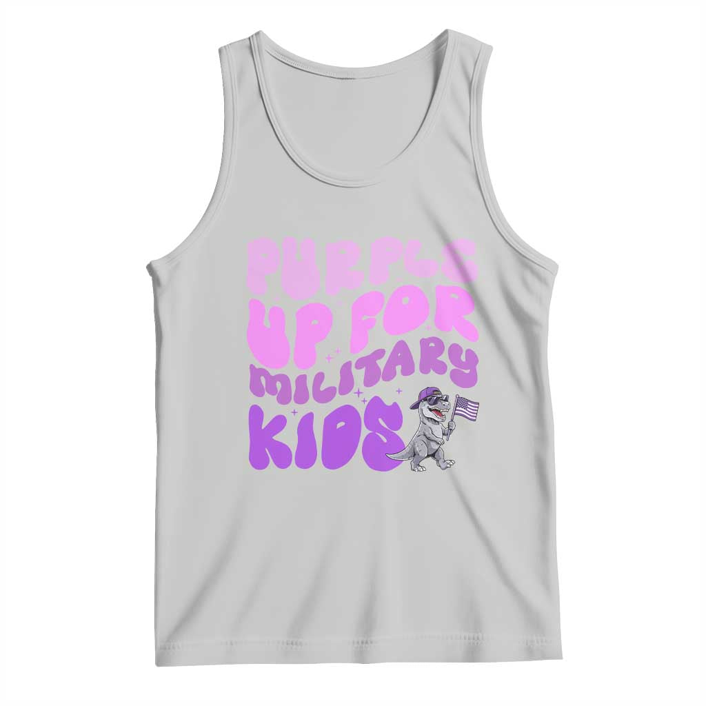 Purple Up For Military Kids Tank Top Groovy Dino Dinosaur Military Child Month TS10 Ash Print Your Wear