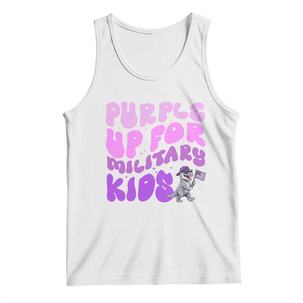 Purple Up For Military Kids Tank Top Groovy Dino Dinosaur Military Child Month TS10 White Print Your Wear