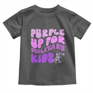Purple Up For Military Kids Toddler T Shirt Groovy Dino Dinosaur Military Child Month TS10 Dark Heather Print Your Wear