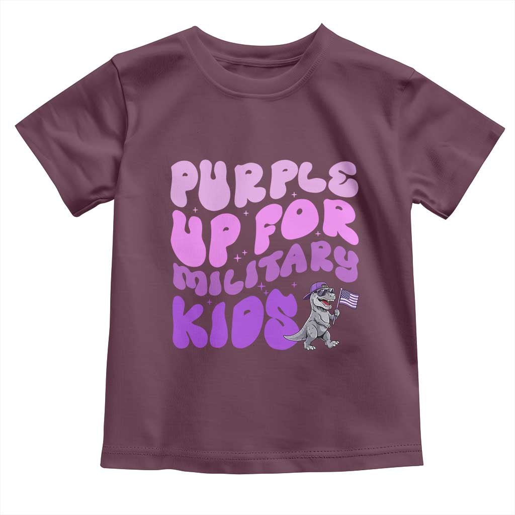 Purple Up For Military Kids Toddler T Shirt Groovy Dino Dinosaur Military Child Month TS10 Maroon Print Your Wear