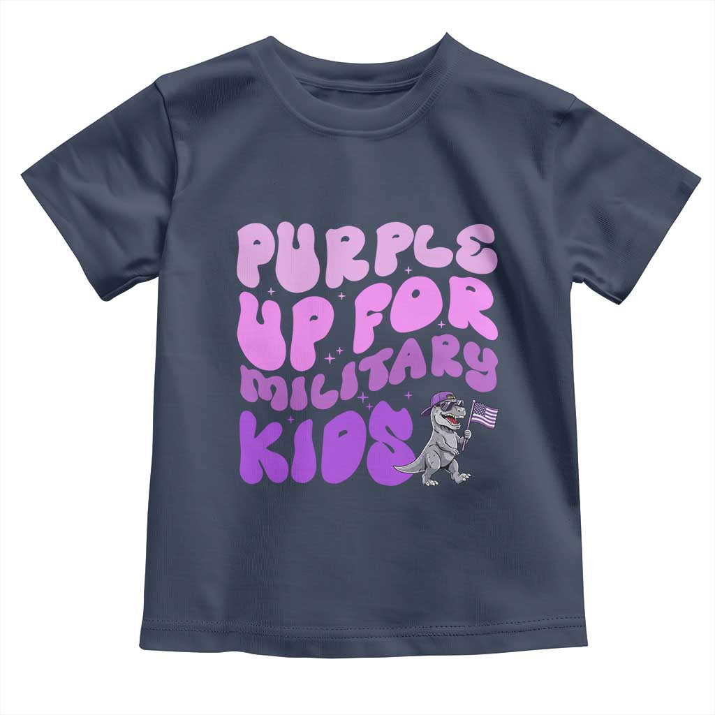Purple Up For Military Kids Toddler T Shirt Groovy Dino Dinosaur Military Child Month TS10 Navy Print Your Wear