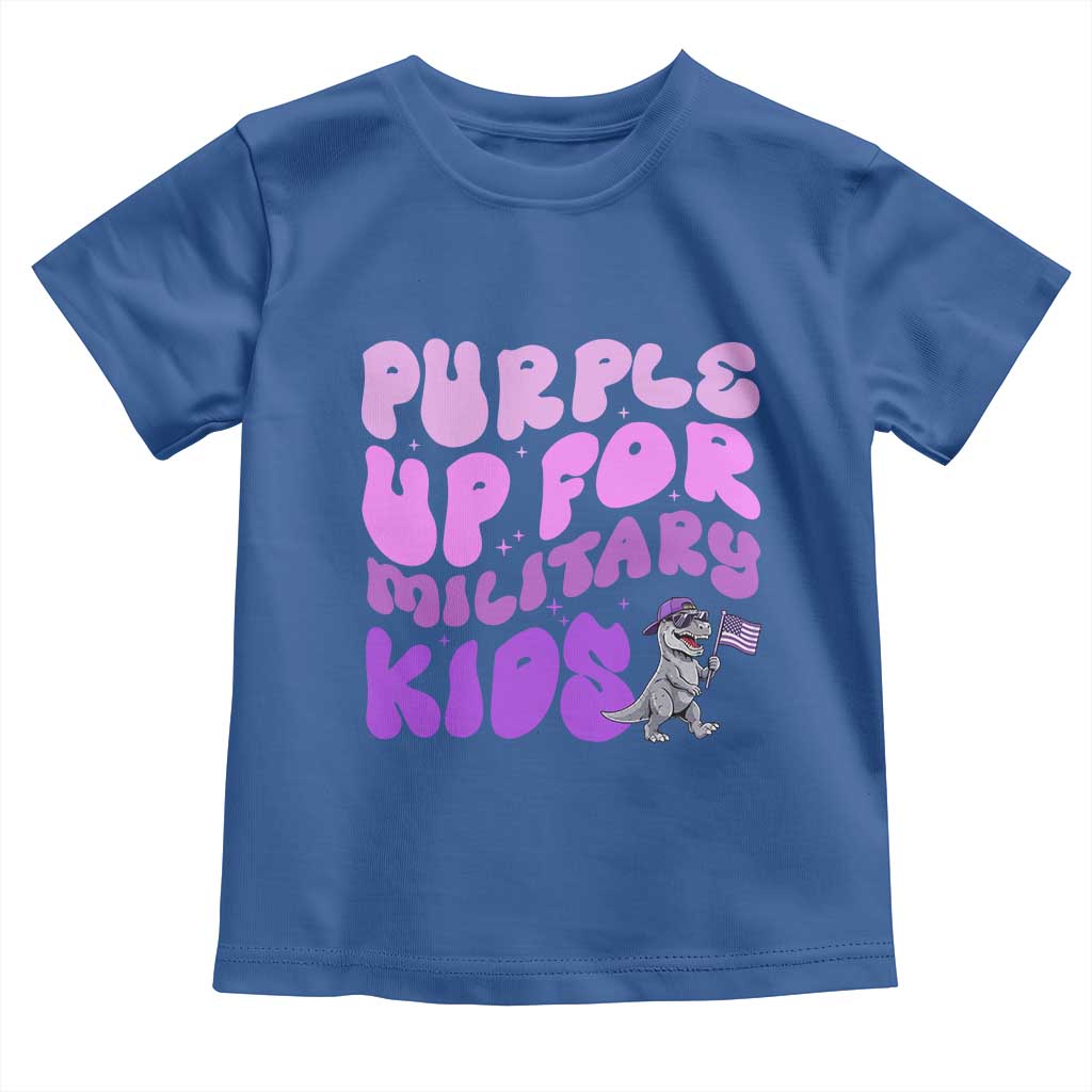 Purple Up For Military Kids Toddler T Shirt Groovy Dino Dinosaur Military Child Month TS10 Royal Blue Print Your Wear
