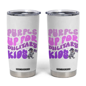 Purple Up For Military Kids Tumbler Cup Groovy Dino Dinosaur Military Child Month TS10 White Print Your Wear