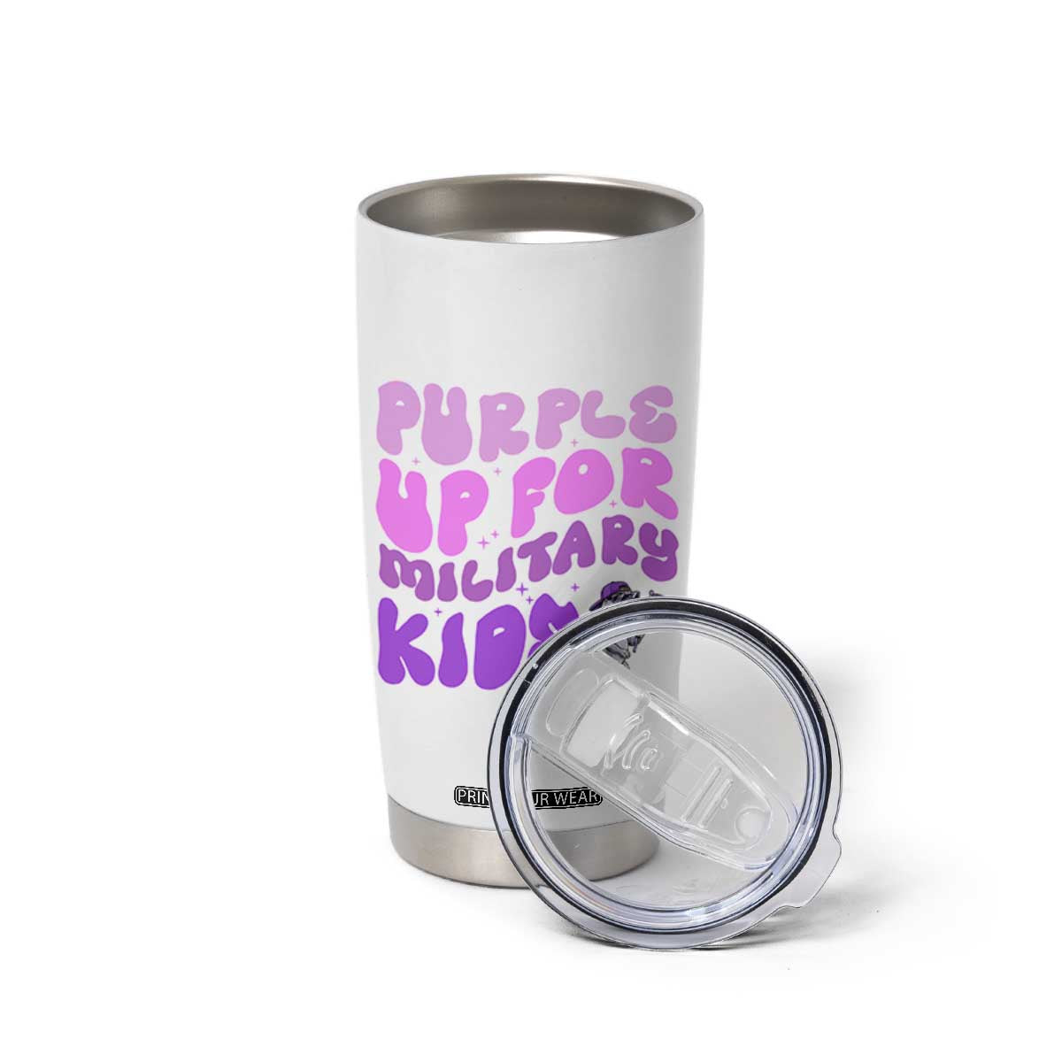 Purple Up For Military Kids Tumbler Cup Groovy Dino Dinosaur Military Child Month TS10 Print Your Wear