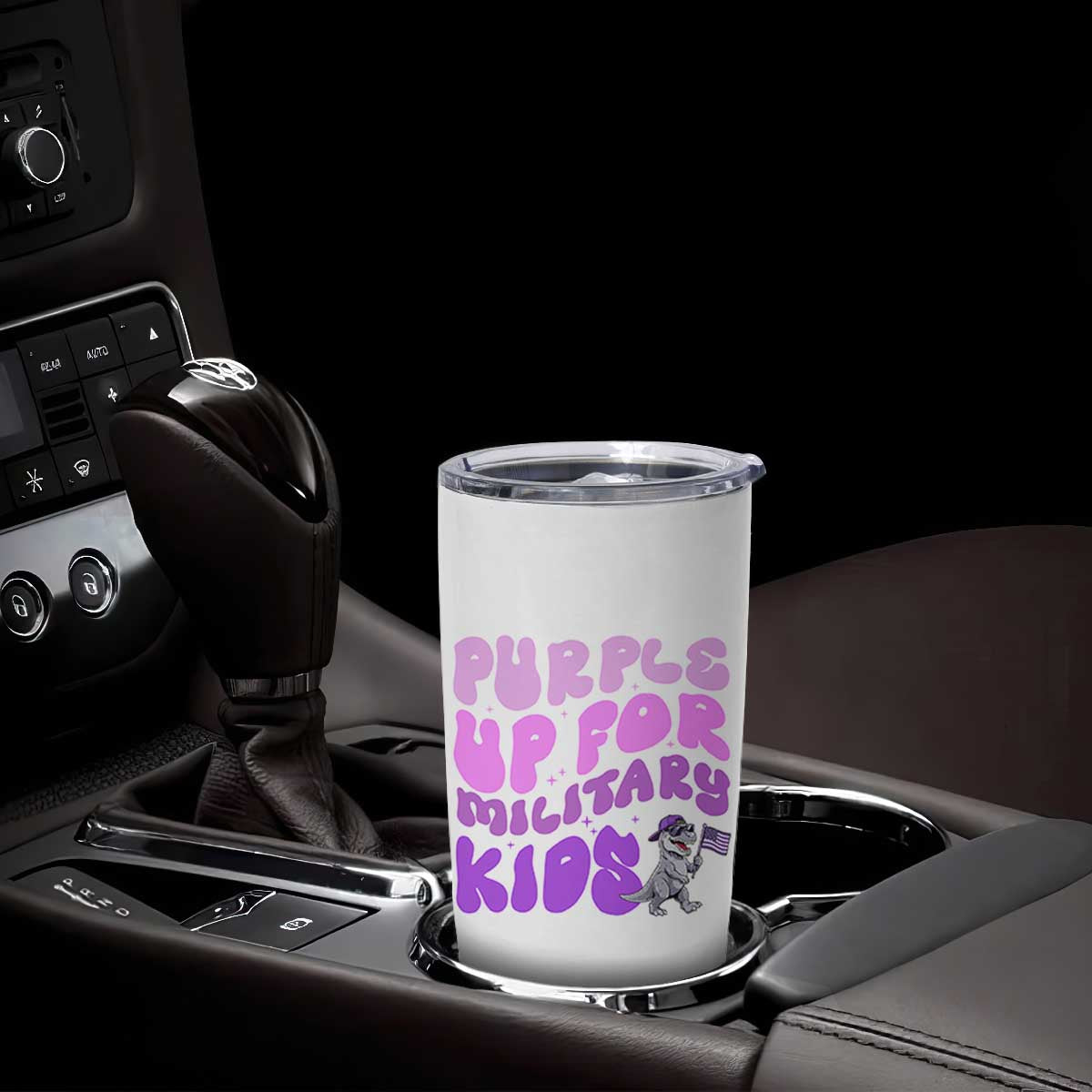 Purple Up For Military Kids Tumbler Cup Groovy Dino Dinosaur Military Child Month TS10 Print Your Wear