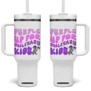 Purple Up For Military Kids Tumbler With Handle Groovy Dino Dinosaur Military Child Month TS10 One Size: 40 oz White Print Your Wear