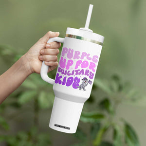 Purple Up For Military Kids Tumbler With Handle Groovy Dino Dinosaur Military Child Month TS10 Print Your Wear
