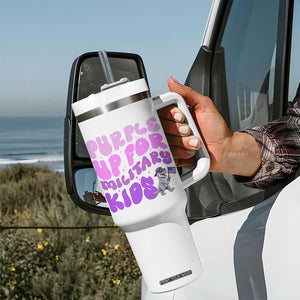Purple Up For Military Kids Tumbler With Handle Groovy Dino Dinosaur Military Child Month TS10 Print Your Wear