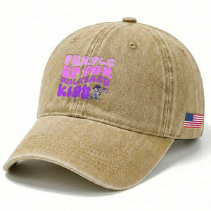 Purple Up For Military Kids Washed Cotton Baseball Cap Groovy Dino Dinosaur Military Child Month TS10 Print Your Wear